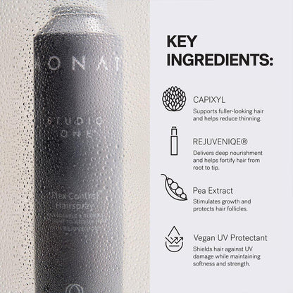 MONAT Studio One™ Flex Control Hairspray – Leichter bis mittlerer, aufbaubarer Halt – Angereichert mit REJUVENIQE® – Für coloriertes Haar geeignet – Frischer Duft – Stil-Memory bei feuchtem Wetter