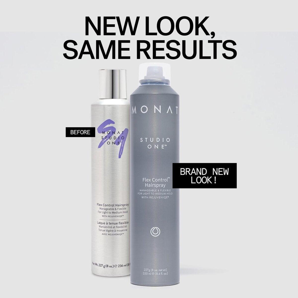 MONAT Studio One™ Flex Control Hairspray – Leichter bis mittlerer, aufbaubarer Halt – Angereichert mit REJUVENIQE® – Für coloriertes Haar geeignet – Frischer Duft – Stil-Memory bei feuchtem Wetter