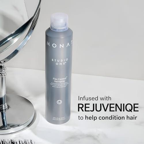 MONAT Studio One™ Flex Control Hairspray – Leichter bis mittlerer, aufbaubarer Halt – Angereichert mit REJUVENIQE® – Für coloriertes Haar geeignet – Frischer Duft – Stil-Memory bei feuchtem Wetter