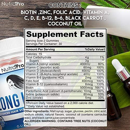 NutraPro Long Hair Gummies – Anti-Haarausfall-Präparat für schnelleres Haarwachstum von schwachem, dünner werdendem Haar – Lange, dicke Haare mit Biotin und 10 Haar-Vitaminen