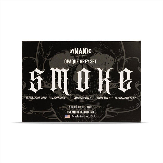 Dynamic Color Co- Rauch-Set, Opaque Graue Tattoo Farbe, 5 Nuancen von Ultra Hell bis Ultra Dunkel, Hergestellt in den USA, Sterilisiert, 1 oz Flaschen - Für professionelle Tätowierer