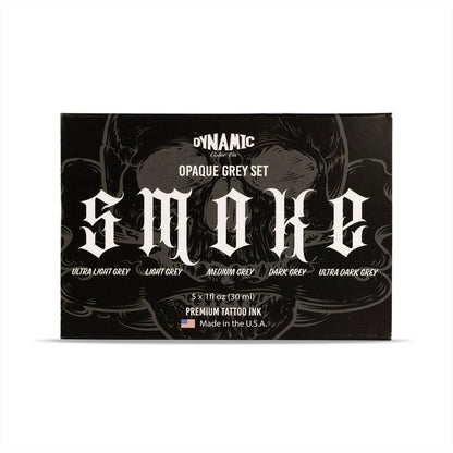 Dynamic Color Co- Rauch-Set, Opaque Graue Tattoo Farbe, 5 Nuancen von Ultra Hell bis Ultra Dunkel, Hergestellt in den USA, Sterilisiert, 1 oz Flaschen - Für professionelle Tätowierer
