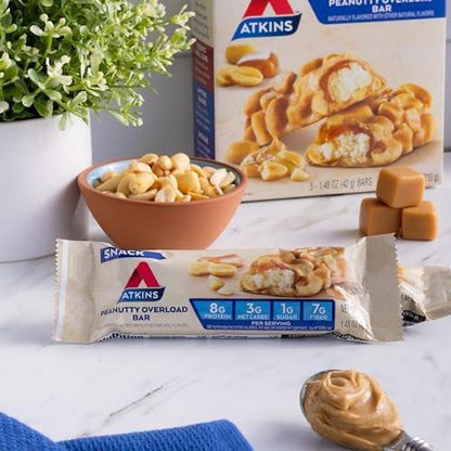 Atkins Peanutty Overload Snack Riegel – Protein Snack, ballaststoffreich, nur 2g Zucker, 5er Pack