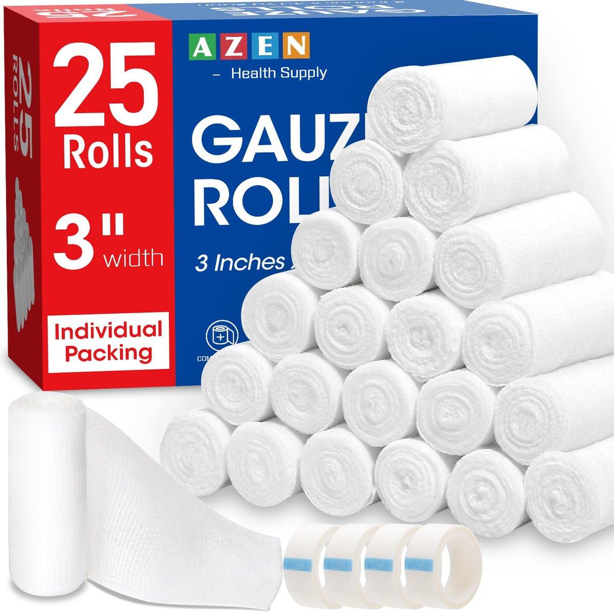 AZEN 25er Pack Mullbinden, 7,5 cm x 3,7 m – Premium Verbandsmaterial für Erste Hilfe & Medizinbedarf, elastische Binden, Wickelbinden