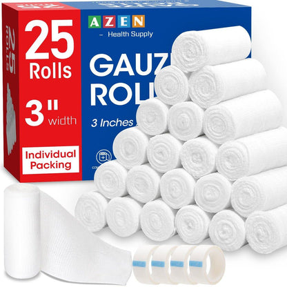 AZEN 25er Pack Mullbinden, 7,5 cm x 3,7 m – Premium Verbandsmaterial für Erste Hilfe & Medizinbedarf, elastische Binden, Wickelbinden