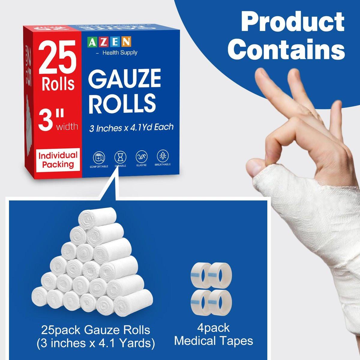 AZEN 25er Pack Mullbinden, 7,5 cm x 3,7 m – Premium Verbandsmaterial für Erste Hilfe & Medizinbedarf, elastische Binden, Wickelbinden