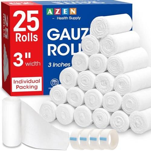 AZEN 25er Pack Mullbinden, 7,5 cm x 3,7 m – Premium Verbandsmaterial für Erste Hilfe & Medizinbedarf, elastische Binden, Wickelbinden