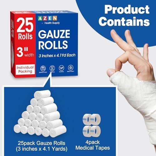 AZEN 25er Pack Mullbinden, 7,5 cm x 3,7 m – Premium Verbandsmaterial für Erste Hilfe & Medizinbedarf, elastische Binden, Wickelbinden