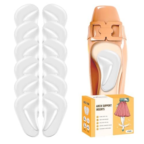 ZUCNANA Fersensporn Einlagen für Frauen (6 Paar) – Weiche Gel-Gewölbestützen für Plantarfasziitis, wieder verwendbare Fußschmerz-Pads, eine Größe passt für alle (Transparent)