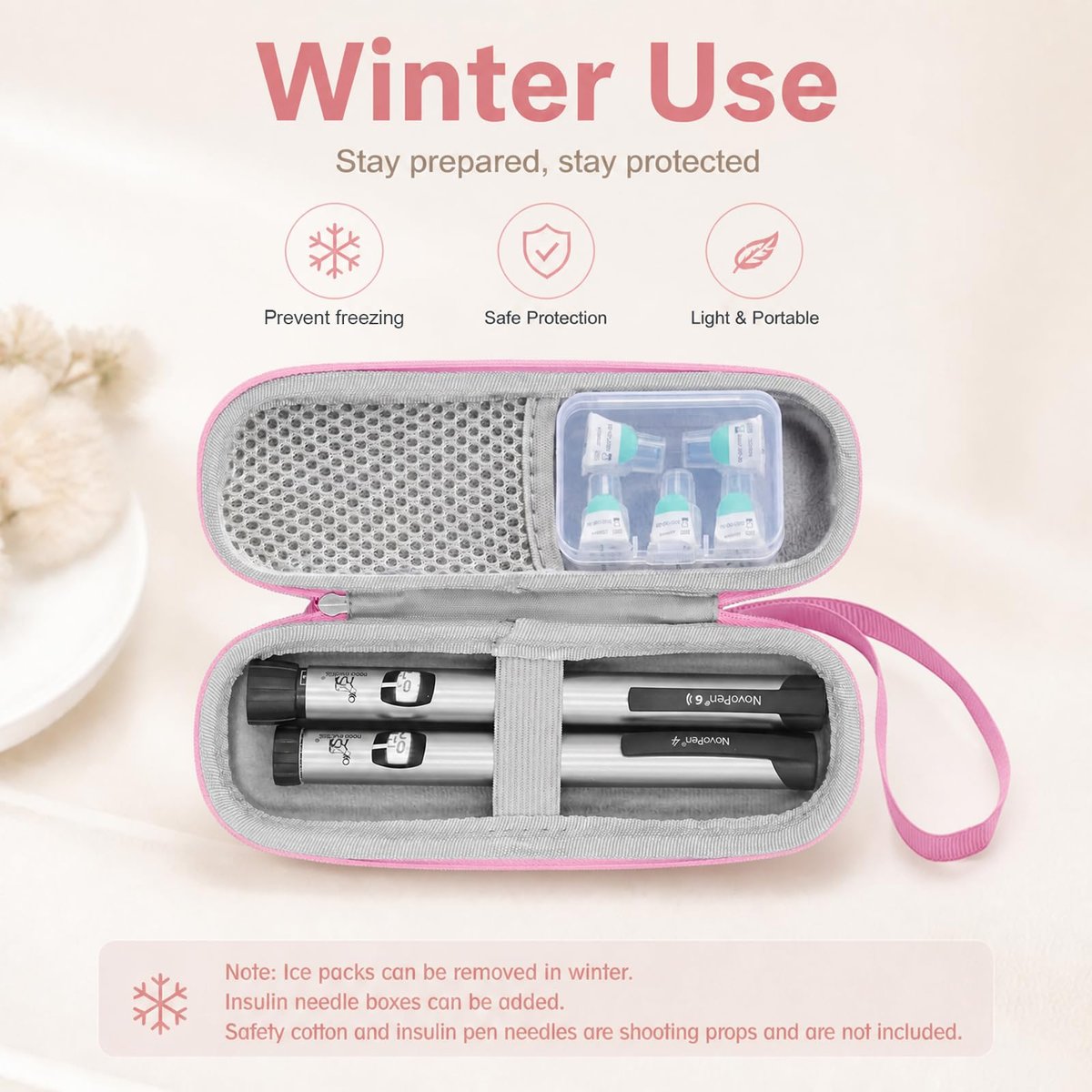 sijidou Insulin-Kühlkoffer Reiseetui, Tragbare Insulin-Aufbewahrung, Isolierte Organizer für Insulin-Pens (Pink)