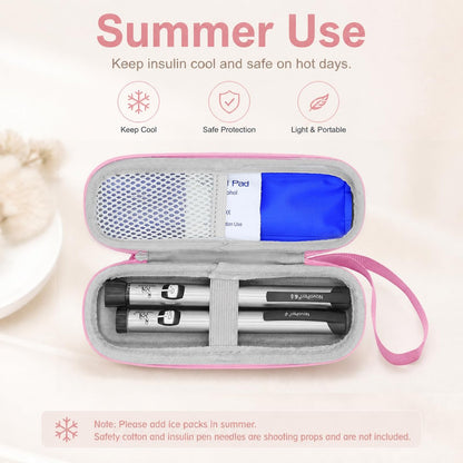 sijidou Insulin-Kühlkoffer Reiseetui, Tragbare Insulin-Aufbewahrung, Isolierte Organizer für Insulin-Pens (Pink)