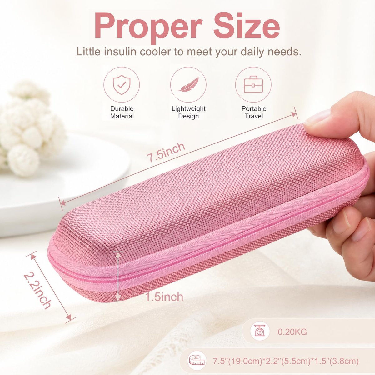 sijidou Insulin-Kühlkoffer Reiseetui, Tragbare Insulin-Aufbewahrung, Isolierte Organizer für Insulin-Pens (Pink)