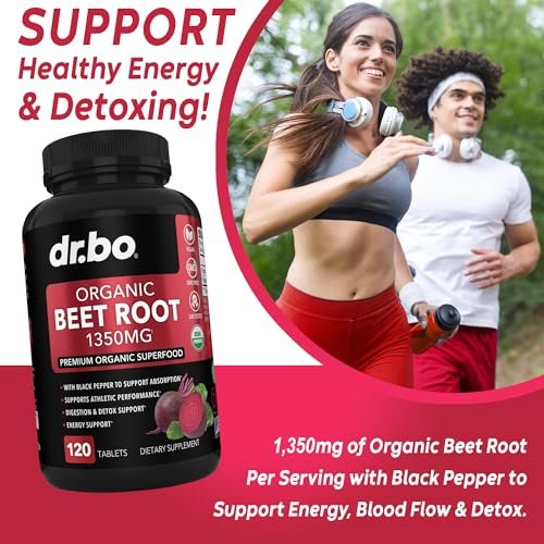 Bio Rote Bete Kapseln 1350mg - Rote Bete Pulver Extrakt, Nitric Oxide Booster für Durchblutung & Vitalität - 120 Tabletten