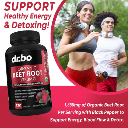 Bio Rote Bete Kapseln 1350mg - Rote Bete Pulver Extrakt, Nitric Oxide Booster für Durchblutung & Vitalität - 120 Tabletten