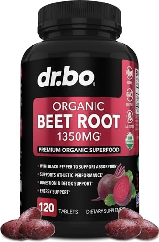Bio Rote Bete Kapseln 1350mg - Rote Bete Pulver Extrakt, Nitric Oxide Booster für Durchblutung & Vitalität - 120 Tabletten