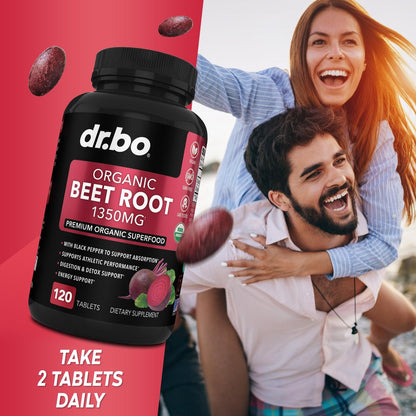 Bio Rote Bete Kapseln 1350mg - Rote Bete Pulver Extrakt, Nitric Oxide Booster für Durchblutung & Vitalität - 120 Tabletten