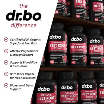 Bio Rote Bete Kapseln 1350mg - Rote Bete Pulver Extrakt, Nitric Oxide Booster für Durchblutung & Vitalität - 120 Tabletten