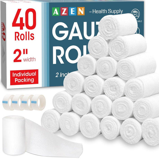 AZEN 40-teiliges Mullbinden-Set, 5 cm x 3,7 m, Premium medizinische Verbandsmaterialien & Erste-Hilfe-Zubehör, Bandage-Wrap, Tierverband, Mumienwickel