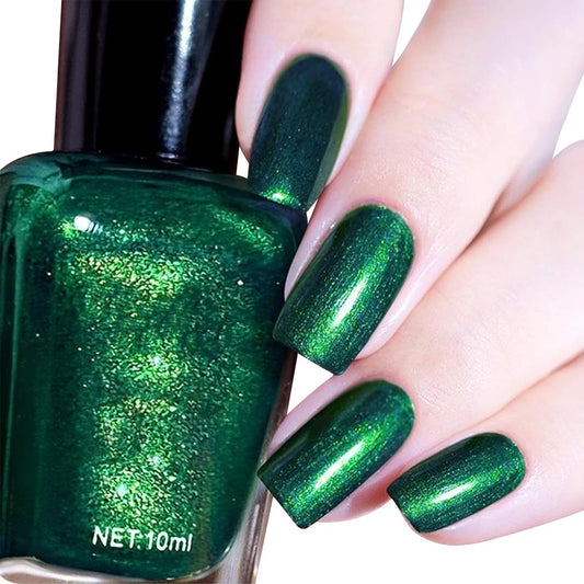 COSMOO Glitzer Dunkelgrüner Nagellack, Schnell trocknender Nagellack mit Schimmer, 12 ml (0,41 fl oz)