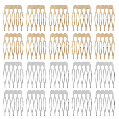 Qoaimu 20er-Pack Haarseitenkämme - 5 Zinken, kleine Metallkämme für DIY und Feines Haar, Braut- und Hochzeitsschleier - Silber und Gold
