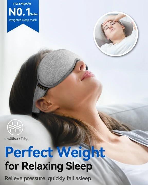 Gewichtete Schlafmaske für erholsamen Schlaf – 3D Blackout Schlafmaske für Frauen und Männer, Null Augenbelastung, wimpernfreundlich, verstellbares Band, Flugreise-Essentials für Langstreckenflüge und Roadtrips, Meditationsmaske (Grau)
