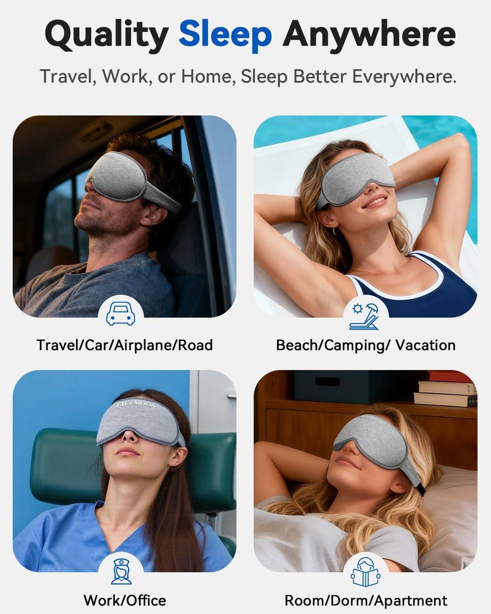 Gewichtete Schlafmaske für erholsamen Schlaf – 3D Blackout Schlafmaske für Frauen und Männer, Null Augenbelastung, wimpernfreundlich, verstellbares Band, Flugreise-Essentials für Langstreckenflüge und Roadtrips, Meditationsmaske (Grau)