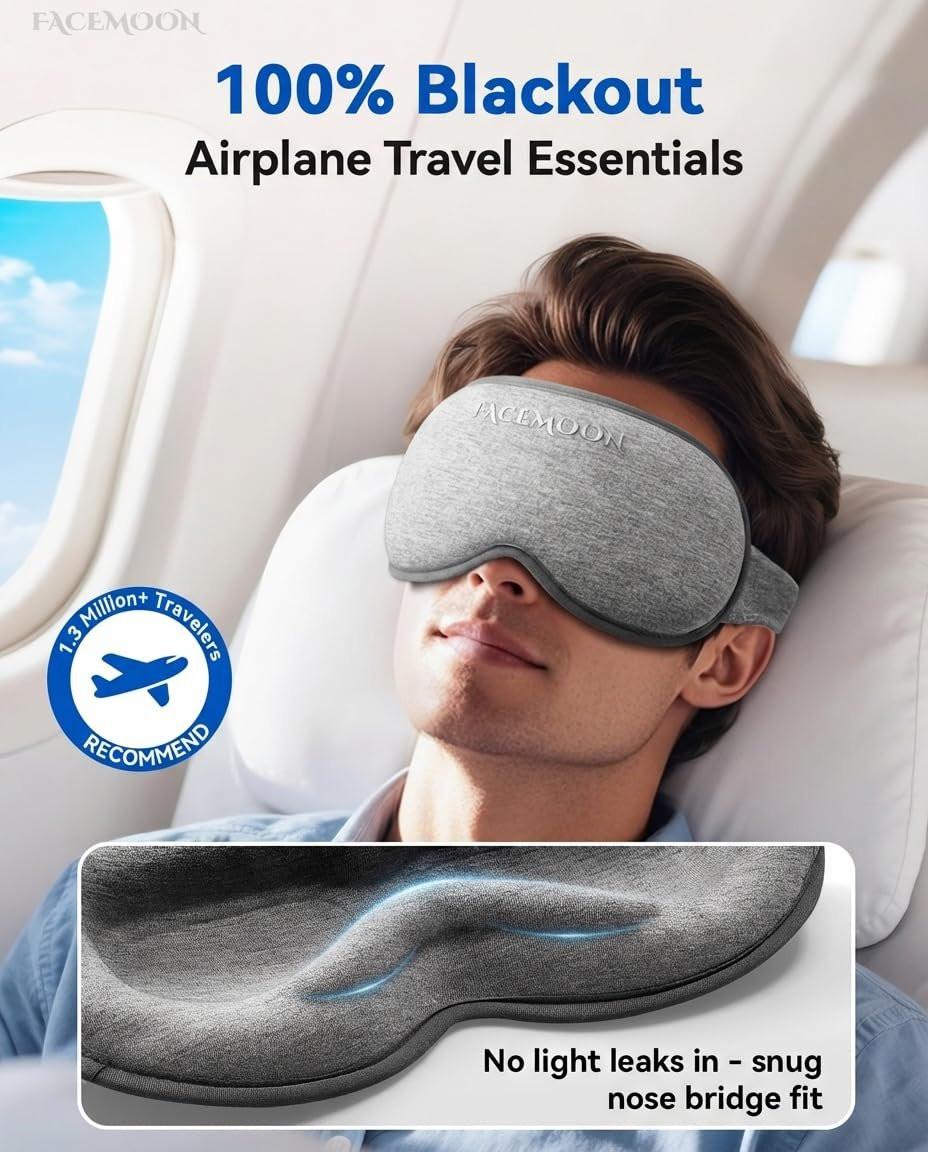 Gewichtete Schlafmaske für erholsamen Schlaf – 3D Blackout Schlafmaske für Frauen und Männer, Null Augenbelastung, wimpernfreundlich, verstellbares Band, Flugreise-Essentials für Langstreckenflüge und Roadtrips, Meditationsmaske (Grau)