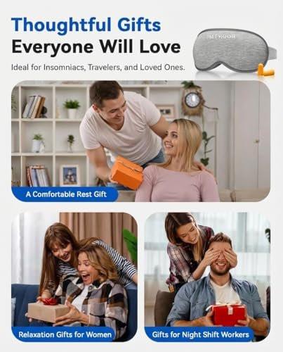 Gewichtete Schlafmaske für erholsamen Schlaf – 3D Blackout Schlafmaske für Frauen und Männer, Null Augenbelastung, wimpernfreundlich, verstellbares Band, Flugreise-Essentials für Langstreckenflüge und Roadtrips, Meditationsmaske (Grau)