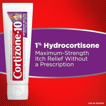 Cortizone-10 Maximum Strength Intensive Healing Itch Relief Cream, 1% Hydrocortison, Schnell wirkende Anti-Juckreiz Creme für Insektenstiche, Ausschlag, Ekzeme, Psoriasis, Giftefeu, Eiche, Sumach & mehr, 28 g