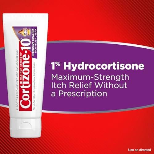 Cortizone-10 Maximum Strength Intensive Healing Itch Relief Creme, 1% Hydrocortison, schnell wirkende Anti-Juckreiz-Creme bei Insektenstichen, Hautausschlag, Ekzemen, Psoriasis, Giftefeu, -eiche, -sumach & mehr, 56 g