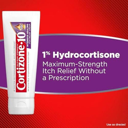 Cortizone-10 Maximum Strength Intensive Healing Itch Relief Creme, 1% Hydrocortison, schnell wirkende Anti-Juckreiz-Creme bei Insektenstichen, Hautausschlag, Ekzemen, Psoriasis, Giftefeu, -eiche, -sumach & mehr, 56 g