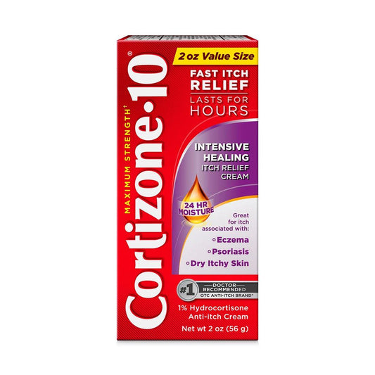 Cortizone-10 Maximum Strength Intensive Healing Itch Relief Creme, 1% Hydrocortison, schnell wirkende Anti-Juckreiz-Creme bei Insektenstichen, Hautausschlag, Ekzemen, Psoriasis, Giftefeu, -eiche, -sumach & mehr, 56 g