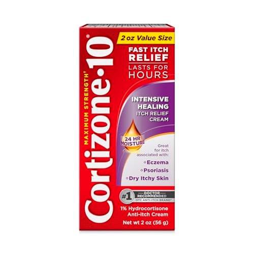 Cortizone-10 Maximum Strength Intensive Healing Itch Relief Creme, 1% Hydrocortison, schnell wirkende Anti-Juckreiz-Creme bei Insektenstichen, Hautausschlag, Ekzemen, Psoriasis, Giftefeu, -eiche, -sumach & mehr, 56 g