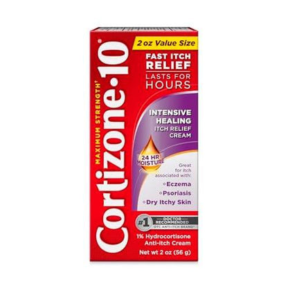 Cortizone-10 Maximum Strength Intensive Healing Itch Relief Creme, 1% Hydrocortison, schnell wirkende Anti-Juckreiz-Creme bei Insektenstichen, Hautausschlag, Ekzemen, Psoriasis, Giftefeu, -eiche, -sumach & mehr, 56 g