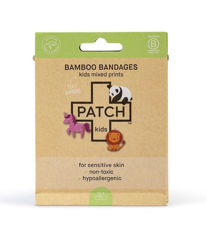 PATCH natürliche umweltfreundliche Bambus-Pflaster für empfindliche Haut, niedliche Kinderdrucke, hypoallergen, kompostierbar, biologisch abbaubar, latexfrei und plastikfrei, 20er-Pack