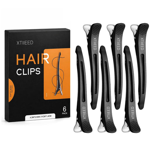 XTIIEED 6er-Pack Profi-Haarklammern für Styling und Abteilen, rutschfeste Entenklammern mit Silikonband, wellenfreie Lockenwicklerklammern, Länge 11 cm für Salon und Haushalt (Schwarz)