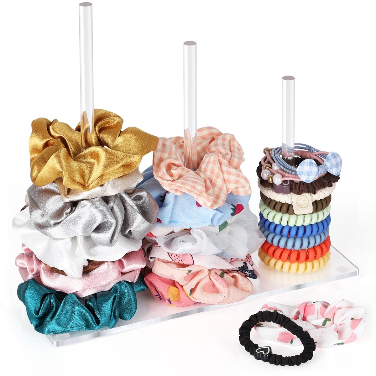 Suneerplay 3-stöckiger Scrunchie-Halterständer, Acryl-Haarbänder-Organizer, transparenter Haargummi-Turm, Aufbewahrung für Haargummis, Haaraccessoire-Organizer, Scrunchie-Display für Frauen und Mädchen