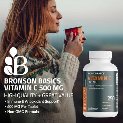 Bronson Vitamin C 500 mg – Unterstützt ein gesundes Immunsystem & antioxidativer Schutz, Non-GMO, 100 vegetarische Tabletten