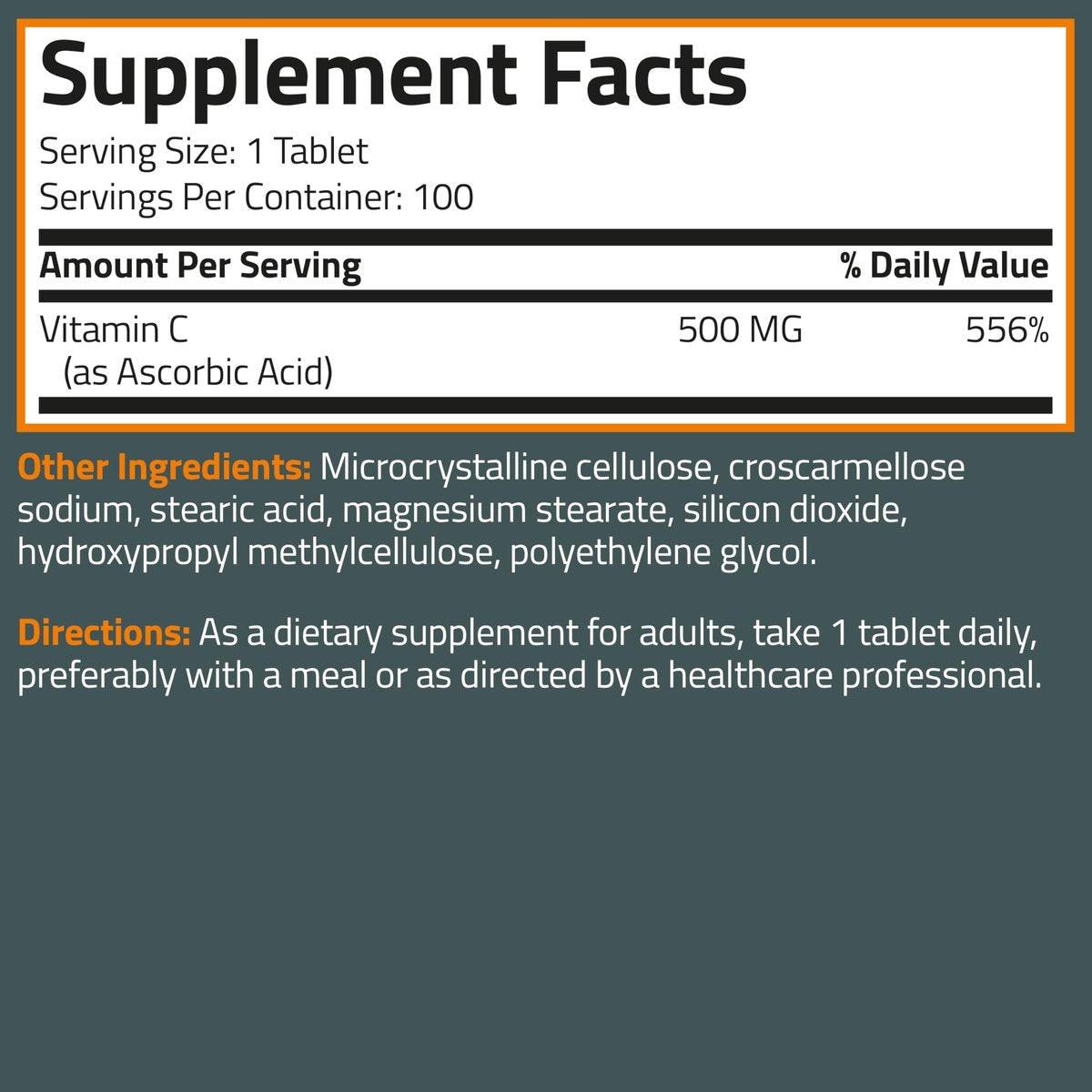 Bronson Vitamin C 500 mg – Unterstützt ein gesundes Immunsystem & antioxidativer Schutz, Non-GMO, 100 vegetarische Tabletten