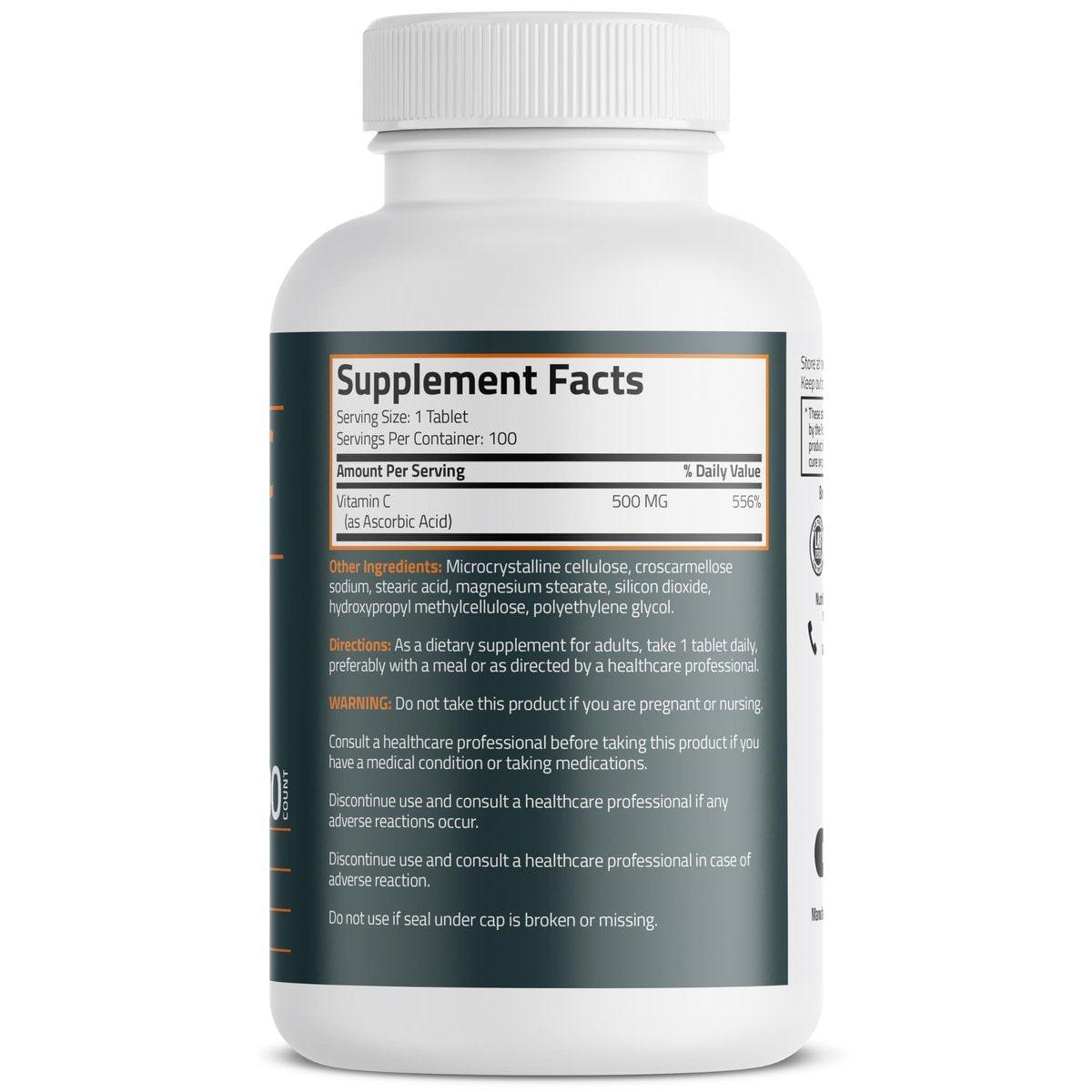 Bronson Vitamin C 500 mg – Unterstützt ein gesundes Immunsystem & antioxidativer Schutz, Non-GMO, 100 vegetarische Tabletten