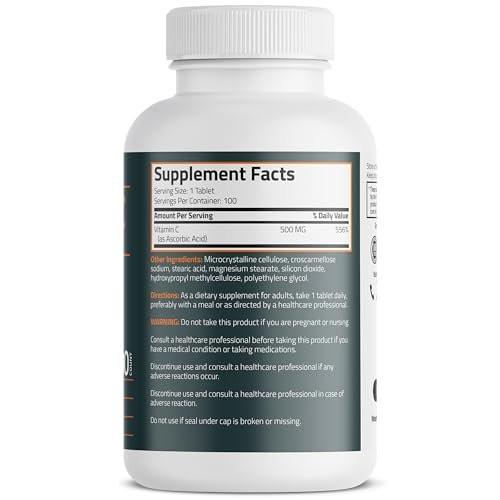 Bronson Vitamin C 500 mg – Unterstützt ein gesundes Immunsystem & antioxidativer Schutz, Non-GMO, 100 vegetarische Tabletten