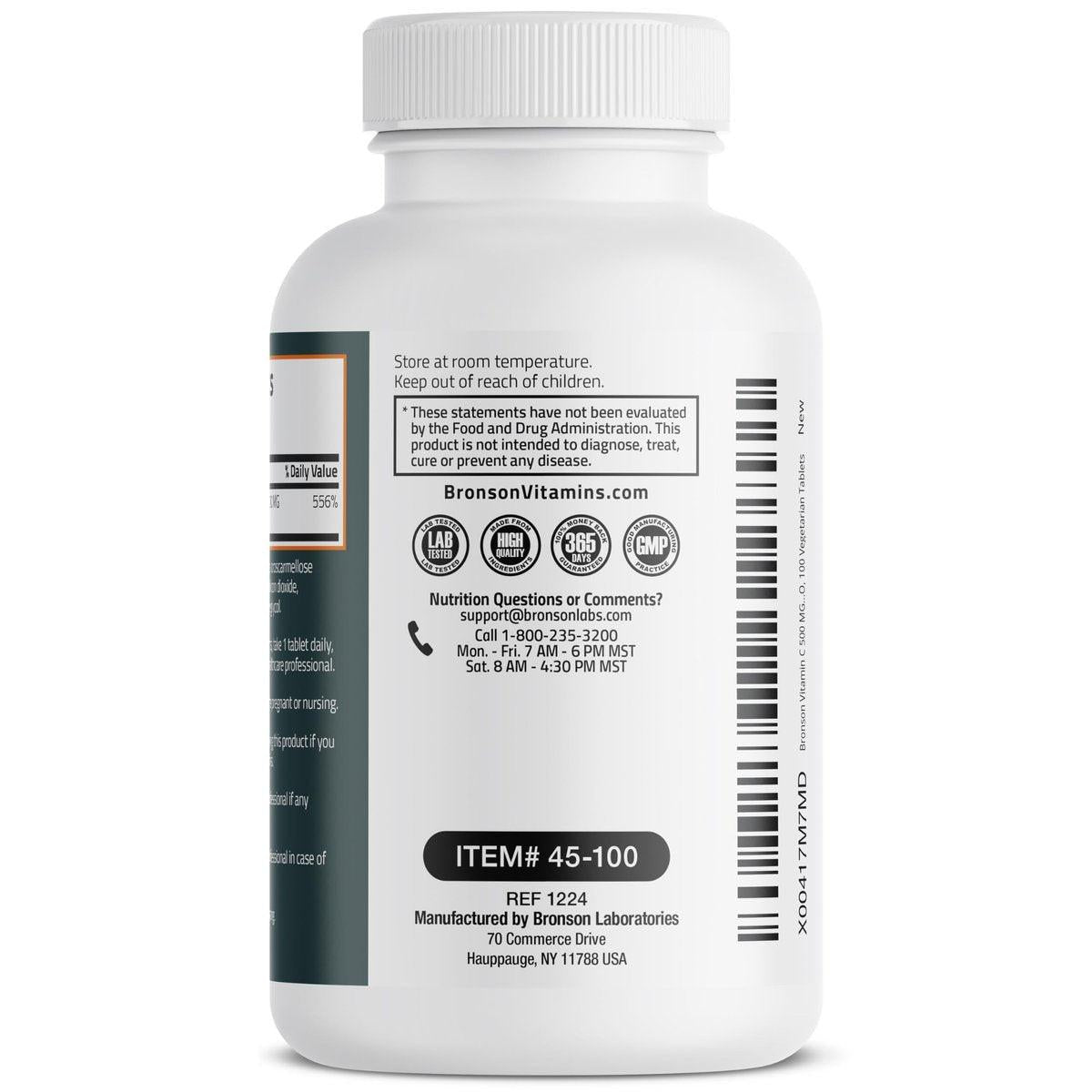 Bronson Vitamin C 500 mg – Unterstützt ein gesundes Immunsystem & antioxidativer Schutz, Non-GMO, 100 vegetarische Tabletten