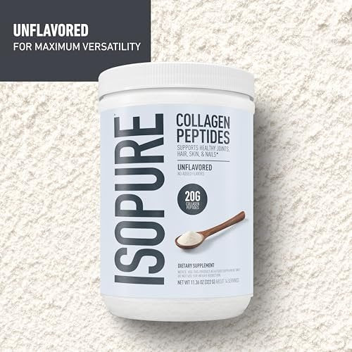 Isopure 20g Grass-Fed Collagen Peptide mit Biotin + Vitamin C – Unterstützt Haut, Haare, Nägel & Gelenke – Ungesüßt, Keto-freundliches Kollagenpulver, 14 Portionen