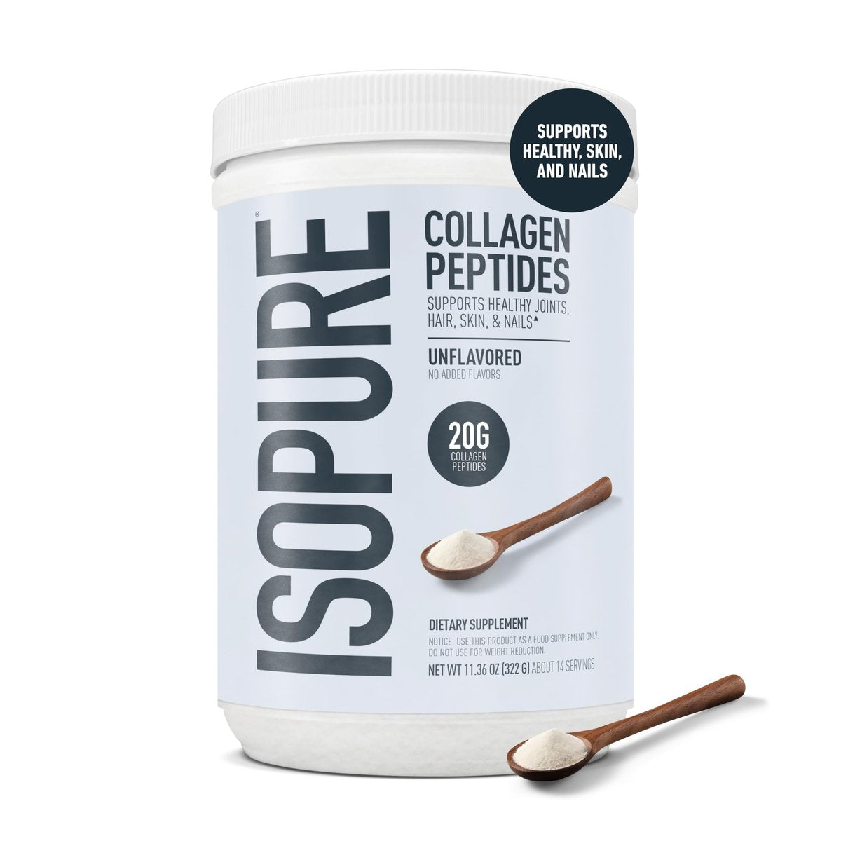 Isopure 20g Grass-Fed Collagen Peptide mit Biotin + Vitamin C – Unterstützt Haut, Haare, Nägel & Gelenke – Ungesüßt, Keto-freundliches Kollagenpulver, 14 Portionen