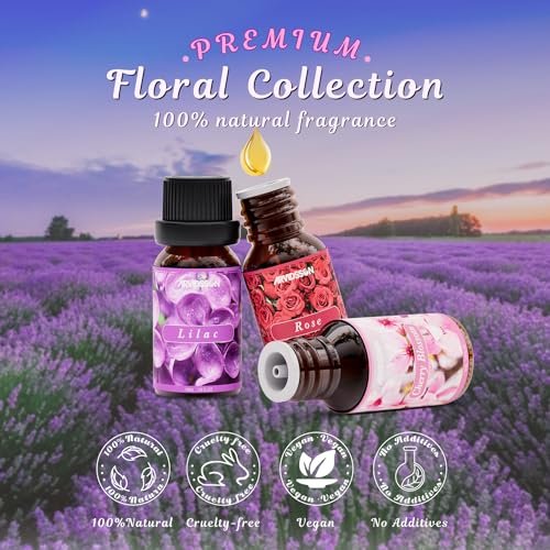 ARVIDSSON Blumige ätherische Öle Set – natürliches Blumenöl-Geschenk für Frauen – Rose, Gardenie, Kirschblüte, Geißblatt, Flieder, Blaue Lotus – Duftöl für Diffuser – Valentinstag Geschenk für Sie