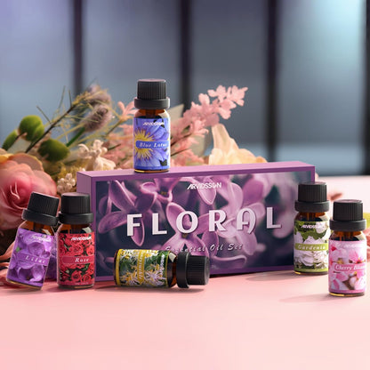ARVIDSSON Blumige ätherische Öle Set – natürliches Blumenöl-Geschenk für Frauen – Rose, Gardenie, Kirschblüte, Geißblatt, Flieder, Blaue Lotus – Duftöl für Diffuser – Valentinstag Geschenk für Sie