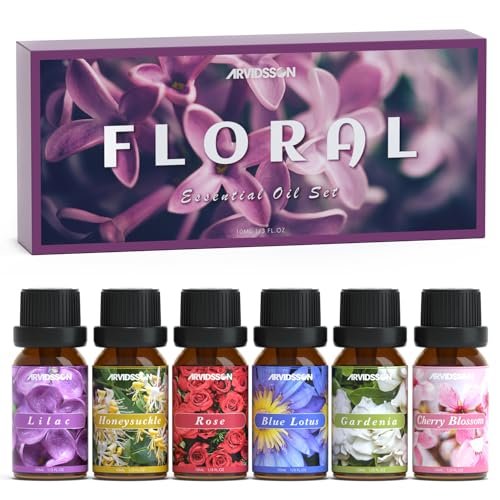 ARVIDSSON Blumige ätherische Öle Set – natürliches Blumenöl-Geschenk für Frauen – Rose, Gardenie, Kirschblüte, Geißblatt, Flieder, Blaue Lotus – Duftöl für Diffuser – Valentinstag Geschenk für Sie