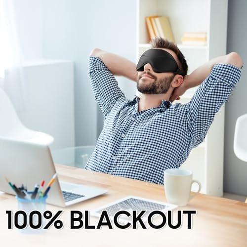 MOEASEii Schlafmaske – Total Blackout 3D Schlafmaske, superleicht & seidig weich, vollständig verstellbar, für Zuhause, Büro, Reisen, Meditation, Yoga, Schwarz