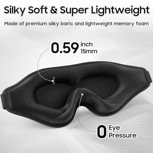MOEASEii Schlafmaske – Total Blackout 3D Schlafmaske, superleicht & seidig weich, vollständig verstellbar, für Zuhause, Büro, Reisen, Meditation, Yoga, Schwarz