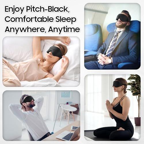 MOEASEii Schlafmaske – Total Blackout 3D Schlafmaske, superleicht & seidig weich, vollständig verstellbar, für Zuhause, Büro, Reisen, Meditation, Yoga, Schwarz